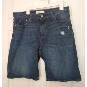 Calvin Klein Mens Jean Shorts Size W36 Blue Denim Cotton Straight Distressed